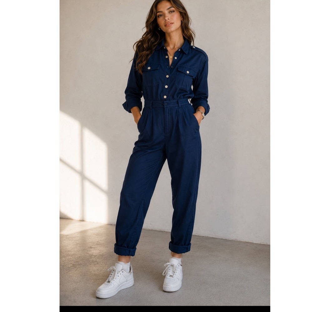 Y2k Madison  Jumpsuit Sz S Navy Blue 3/4‎ Sleeve New Wave Punk Rock